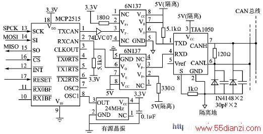 MCP2515 CAN߽ӿڵ·