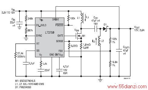 ͼ 1SEPIC תɴ 2.5V  15V  12V 