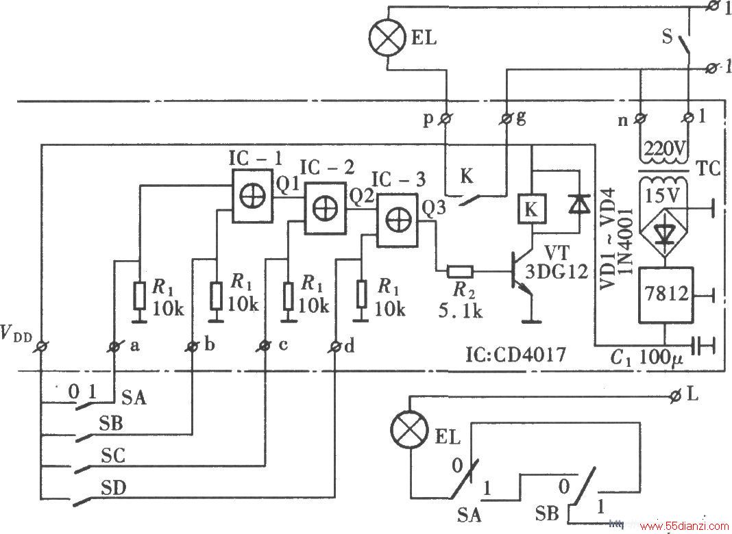 CD4017ɵĵضص㿪ؿƵ·