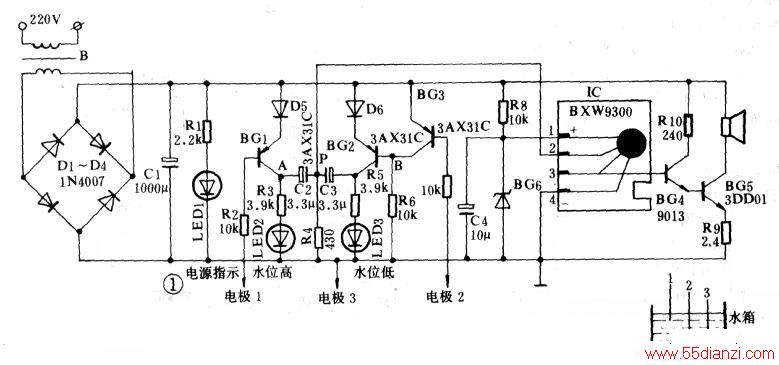 太阳能热水器水位报警器设计与制作_告警-报警-安防电路_五五电子网