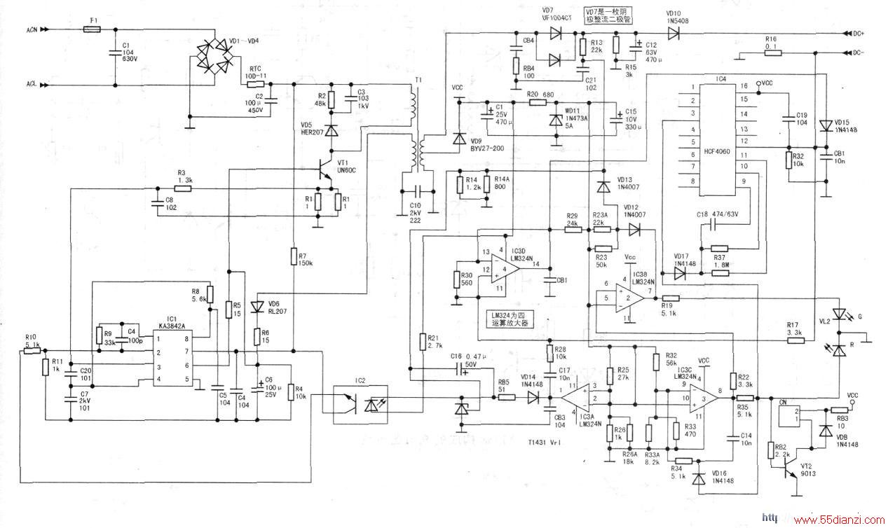 KA3842+LM324+HCF4060ɵĵ˷ʽ·