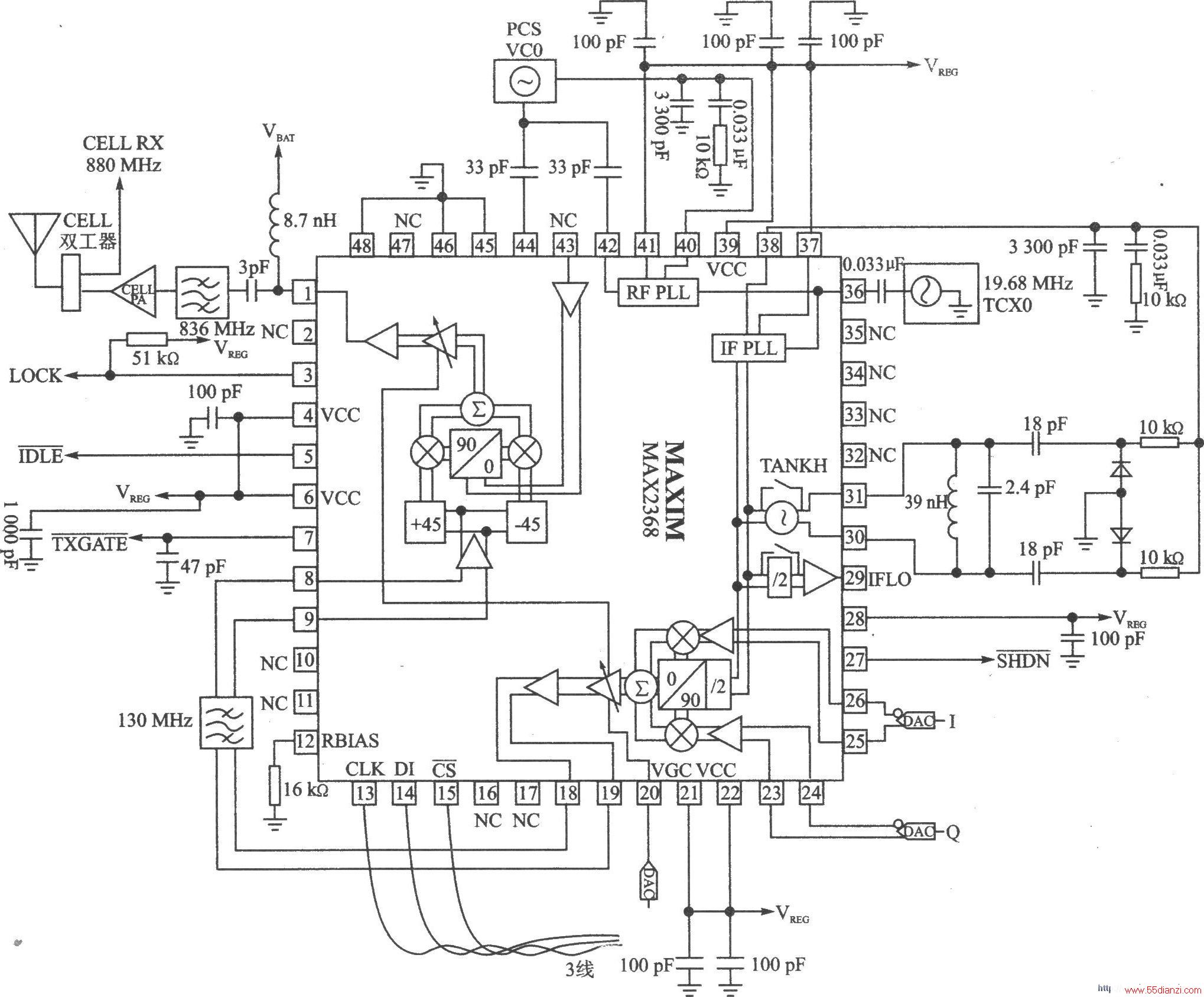 MAX2366/MAX2367/MAX2368 I/Q 20001700 MHz/1000800 MHz˫Ƶ