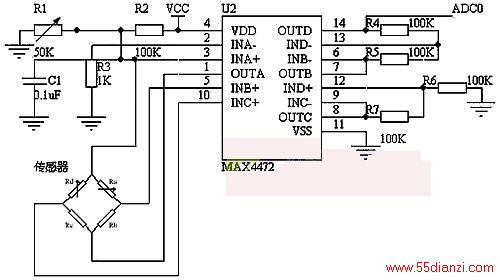ͼʾ·BP01ѹ˷MAX4472BP01ѹΪѪѹרƵģҪڱЯʽѪѹơþܺĤմоƬϷװиԡӦСص㣻ڲ궨¶Ȳʽ˲ȡȶԺظԣȫ̷ΧڣΪ1%ʧڡ300VMAX4472MAXIM˾һĸŴĵ͹ķŴоƬϵͳڲ˷AӺԴΪѹṩ㶨ĵ˷B˷C˷Dɲ롢Ŵ·ֱADC0Ѫѹֱ