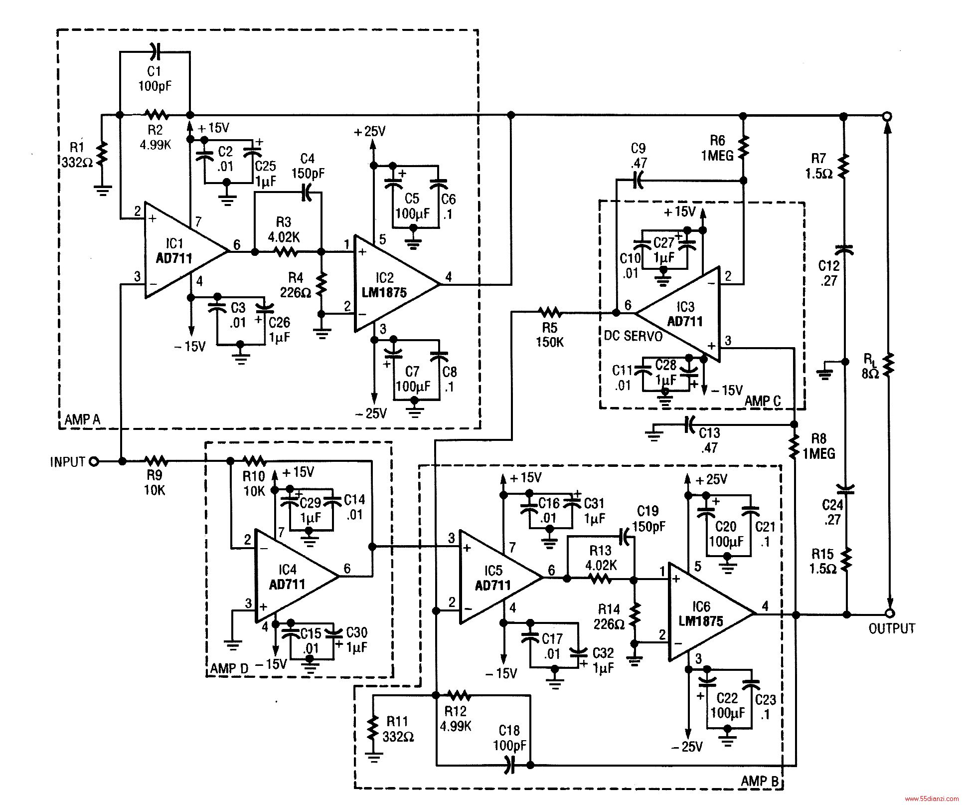 LM1875ɵ·ṩ33WƵIC4һIC6IC2ɢġ