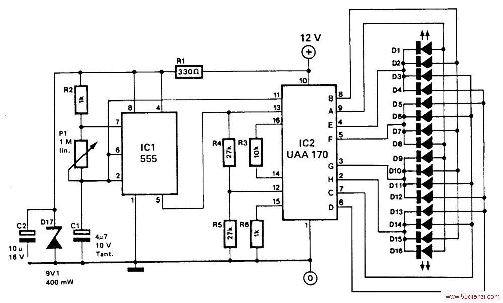 ƶ16LED12VԴΪתʣC1Աı䡣