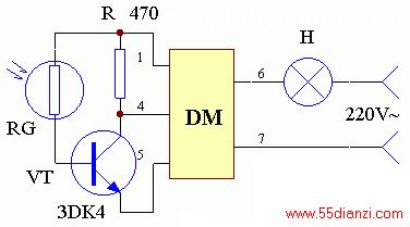 װӦõ·ԭͼڰ죬ڹսǿRGСʱнϴͨRGʹVT͵ͨVTͺ󣬿DMĢܶ˵ѹԶ1.6VDMڲֹHܵҹ٣߱䰵RGϵĹͨRGԽԽ󣬿DMڲ·𽥿ͨӶеͨHʹ䷢⡣õ·ϵʽHĵ˿ɺ𽥹ɵ׳״̬ں˿ʱײ˸