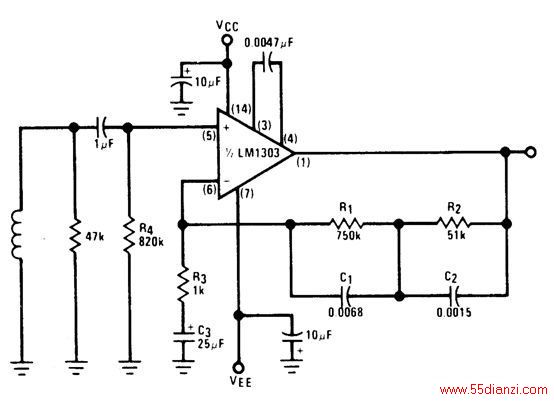 ·LM1303ṩRIAAӦ乤ԴѹΧΪ4.515V0dBο棨1kHzԼΪ34ֱīв롣