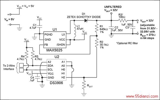 图3. 使用DS3906的最终电路